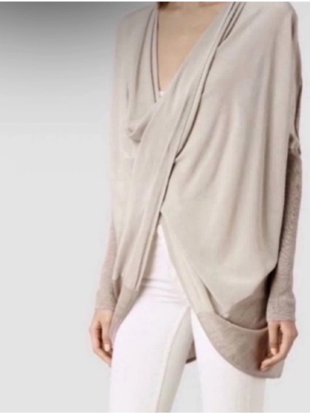 All Saints Merino Wool and Silk Blend Itat Cream Shrug Sweater